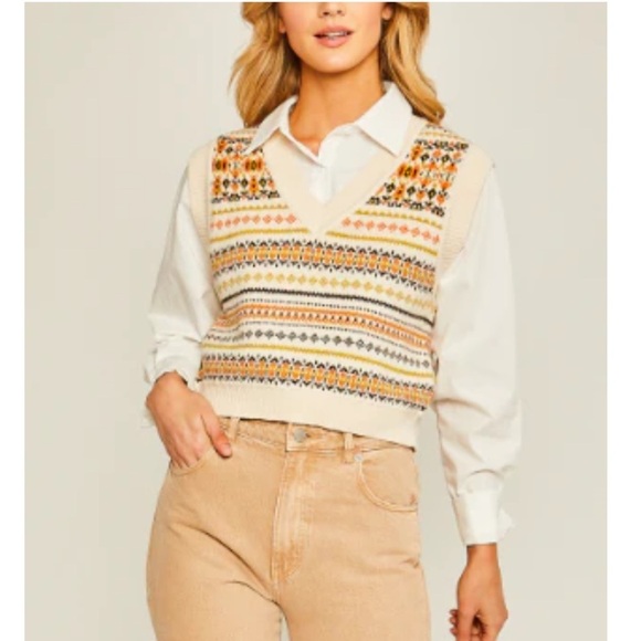 Love Tree snow flowers print Multicolor Knit Sweater V beck Vest size small - Picture 9 of 10